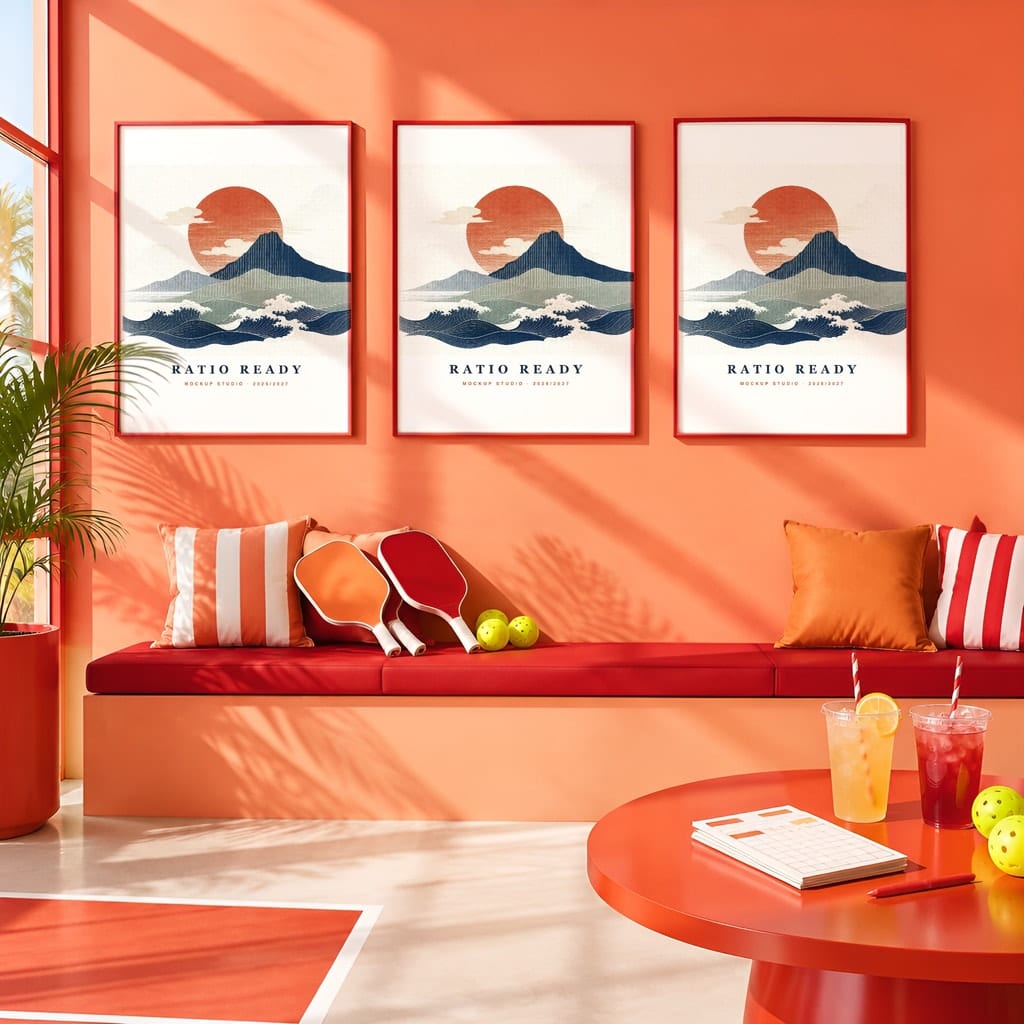 Pickleball Wall Art Mockup Bundle — Sports Poster and Gallery Frame PSD Templates (40 Scenes): mockup scene 37 of 40