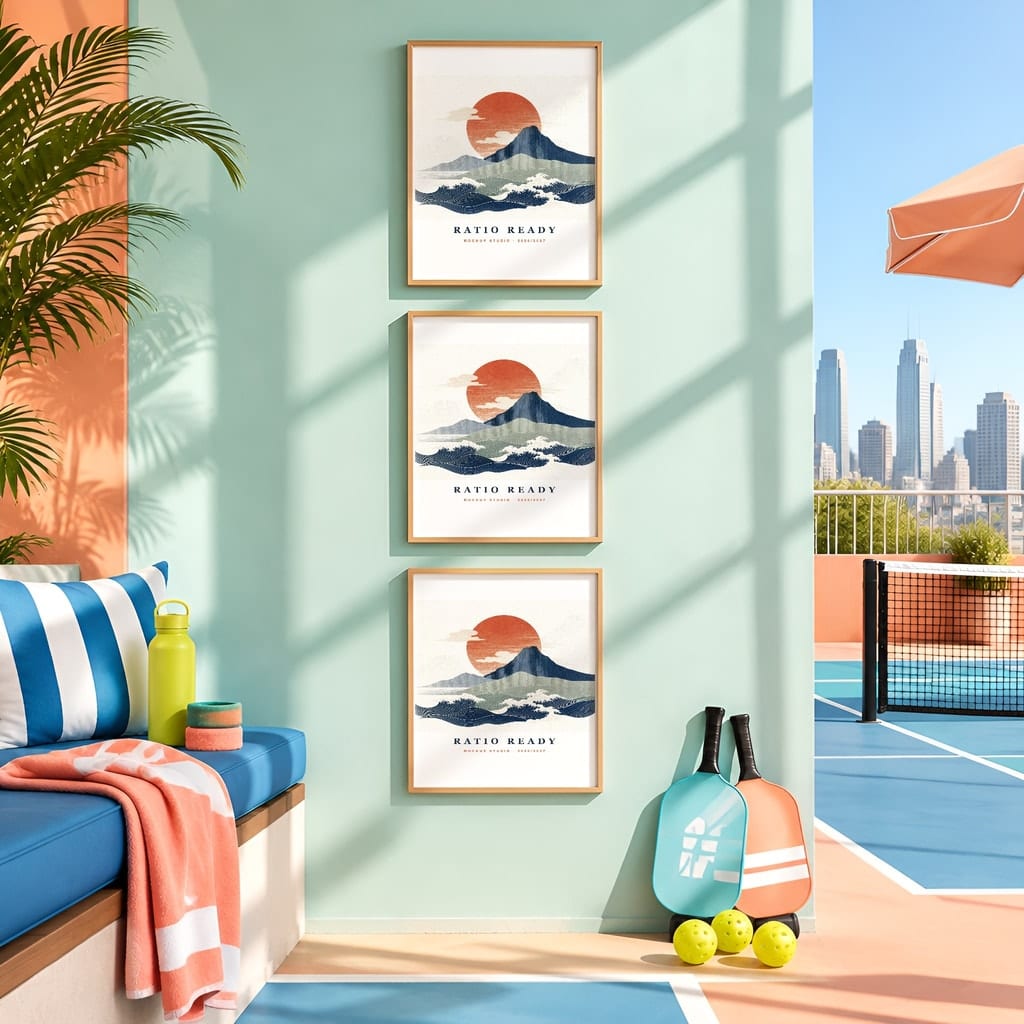 Pickleball Wall Art Mockup Bundle — Sports Poster and Gallery Frame PSD Templates (40 Scenes): mockup scene 38 of 40