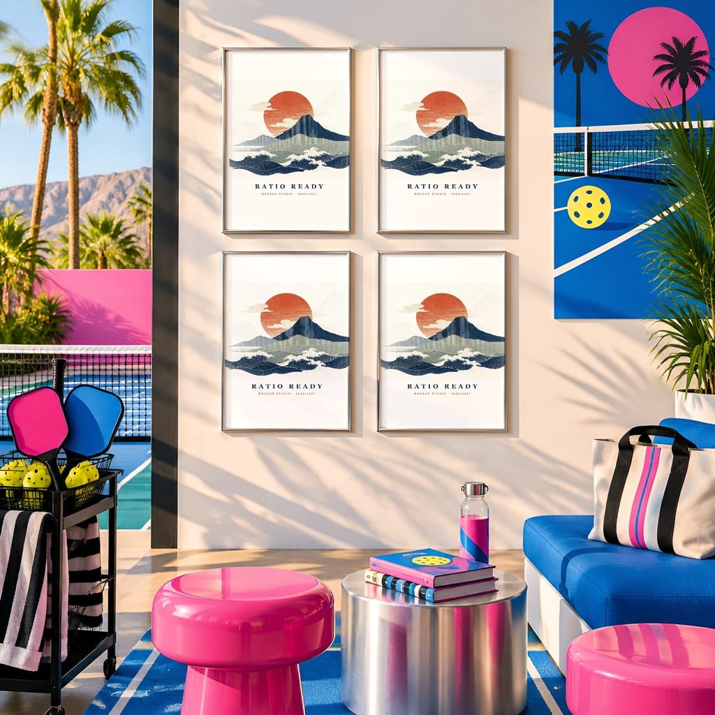 Pickleball Wall Art Mockup Bundle — Sports Poster and Gallery Frame PSD Templates (40 Scenes): mockup scene 39 of 40