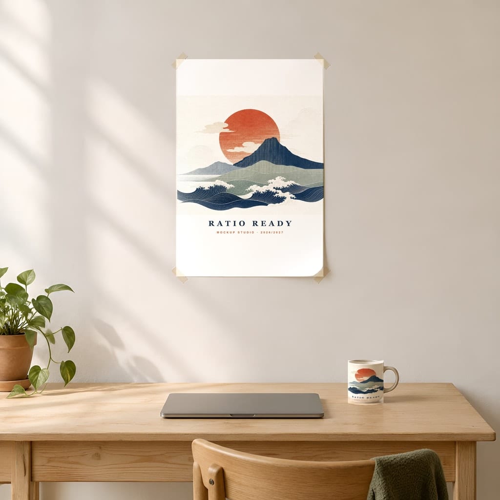 Poster Mockup No Frame — Dorm Room and Rental Taped Wall PSD Templates (20 Scenes) — first mockup scene from the pack