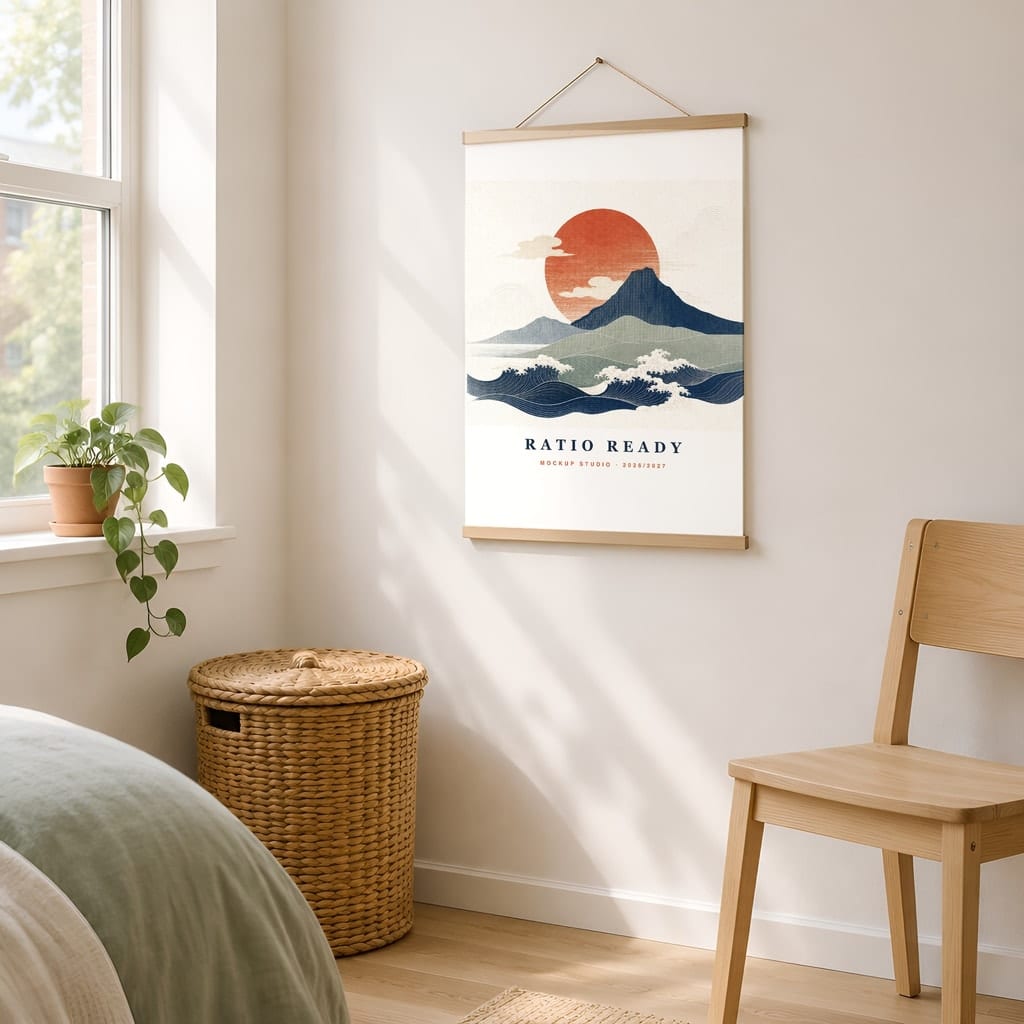 Poster Mockup No Frame — Dorm Room and Rental Taped Wall PSD Templates (20 Scenes): mockup scene 10 of 20