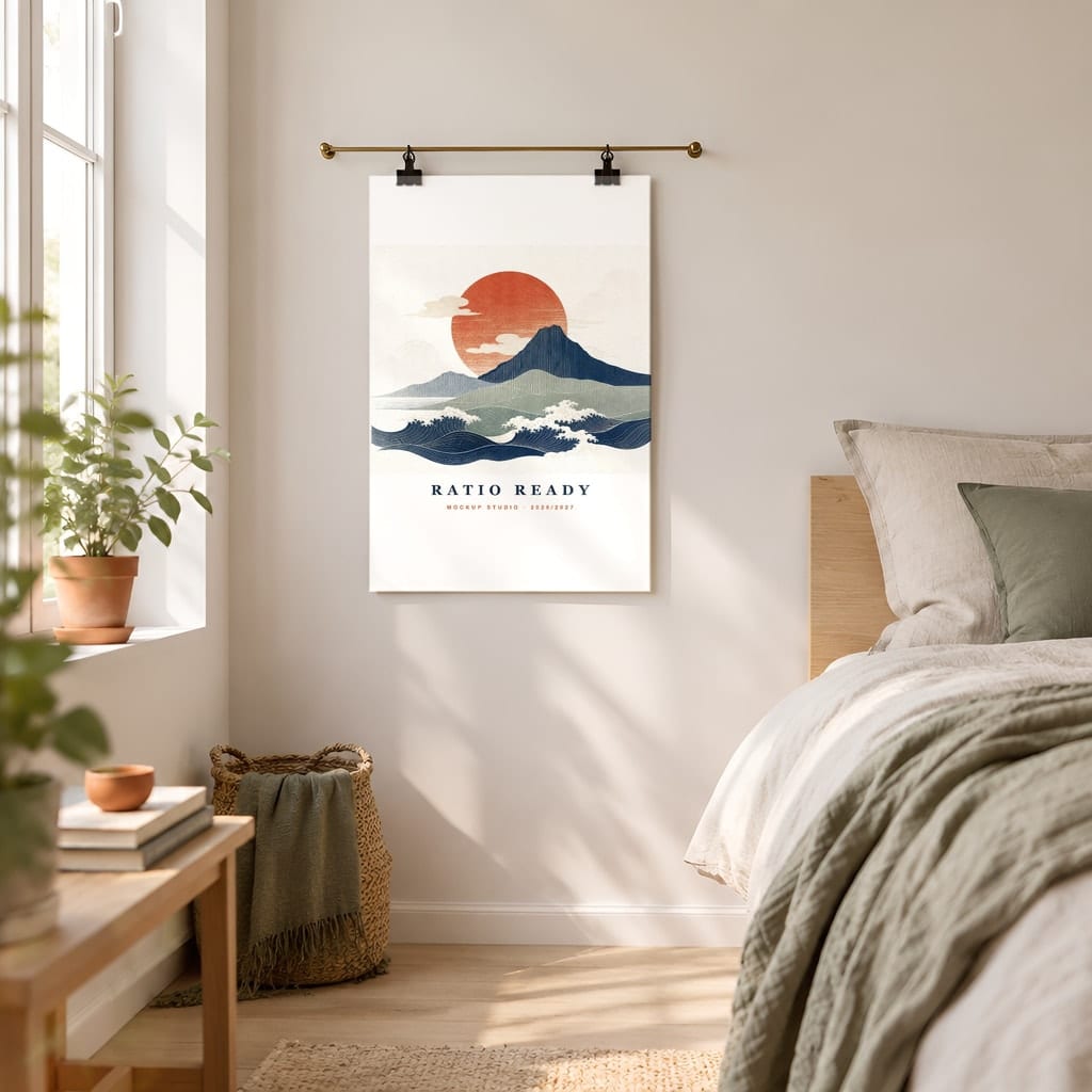 Poster Mockup No Frame — Dorm Room and Rental Taped Wall PSD Templates (20 Scenes): mockup scene 12 of 20