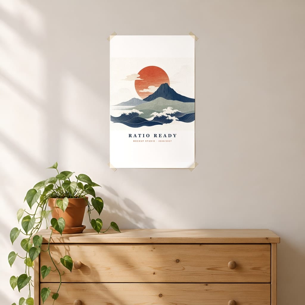 Poster Mockup No Frame — Dorm Room and Rental Taped Wall PSD Templates (20 Scenes): mockup scene 13 of 20