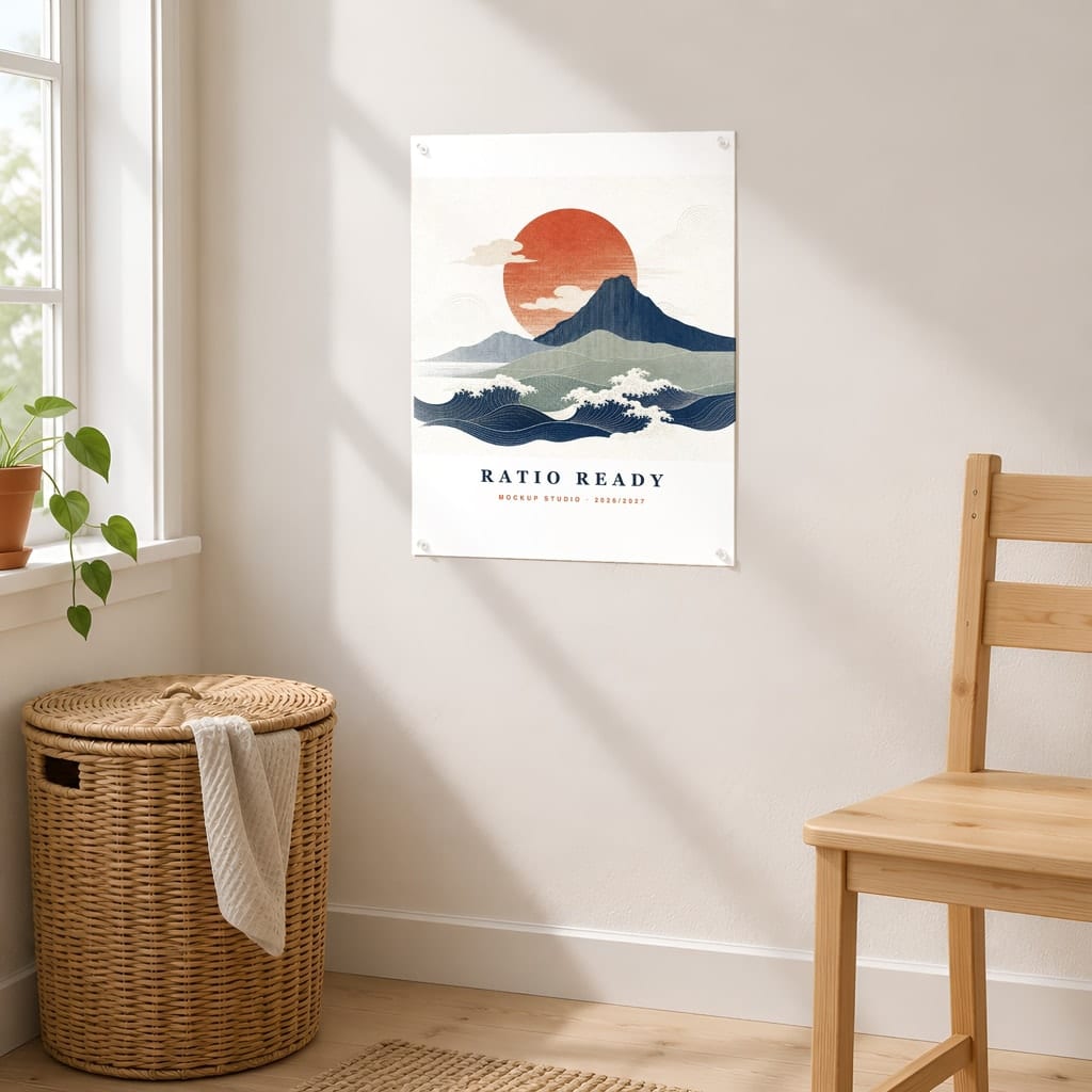 Poster Mockup No Frame — Dorm Room and Rental Taped Wall PSD Templates (20 Scenes): mockup scene 15 of 20