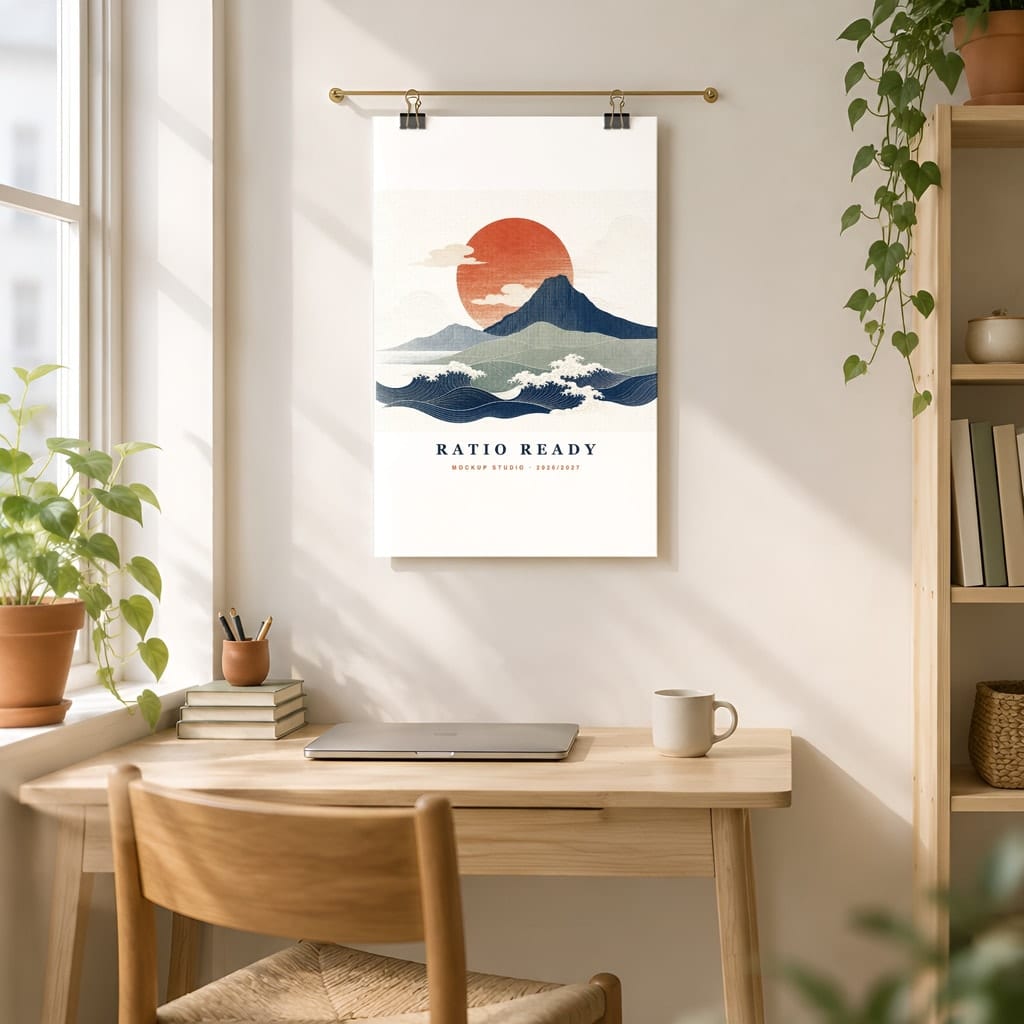 Poster Mockup No Frame — Dorm Room and Rental Taped Wall PSD Templates (20 Scenes): mockup scene 16 of 20