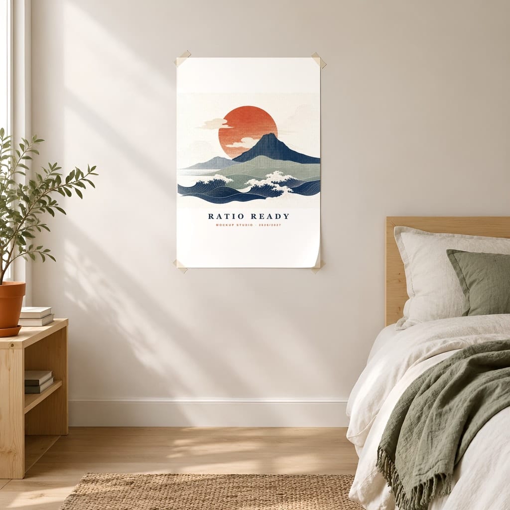 Poster Mockup No Frame — Dorm Room and Rental Taped Wall PSD Templates (20 Scenes): mockup scene 17 of 20