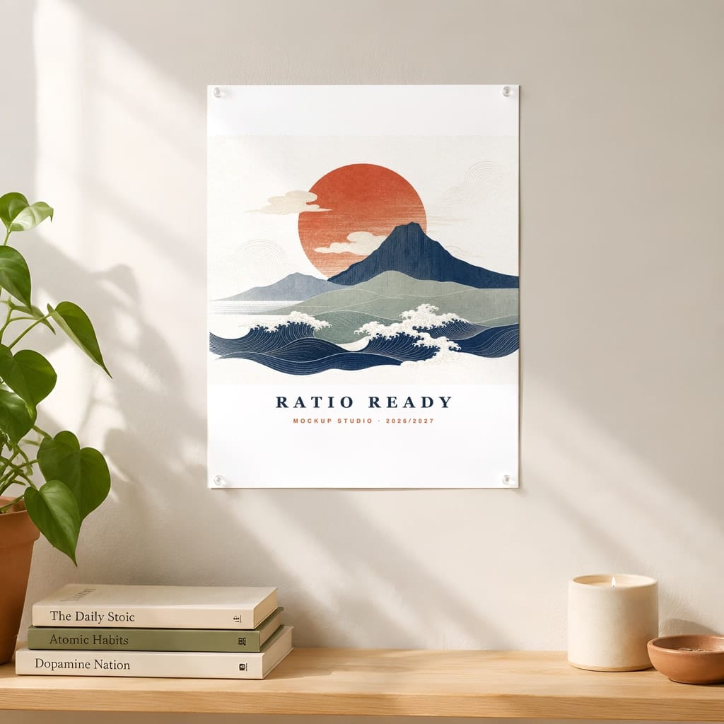 Poster Mockup No Frame — Dorm Room and Rental Taped Wall PSD Templates (20 Scenes): mockup scene 19 of 20