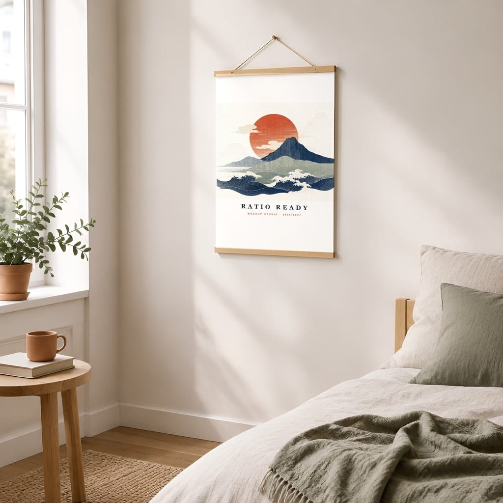 Poster Mockup No Frame — Dorm Room and Rental Taped Wall PSD Templates (20 Scenes): mockup scene 2 of 20