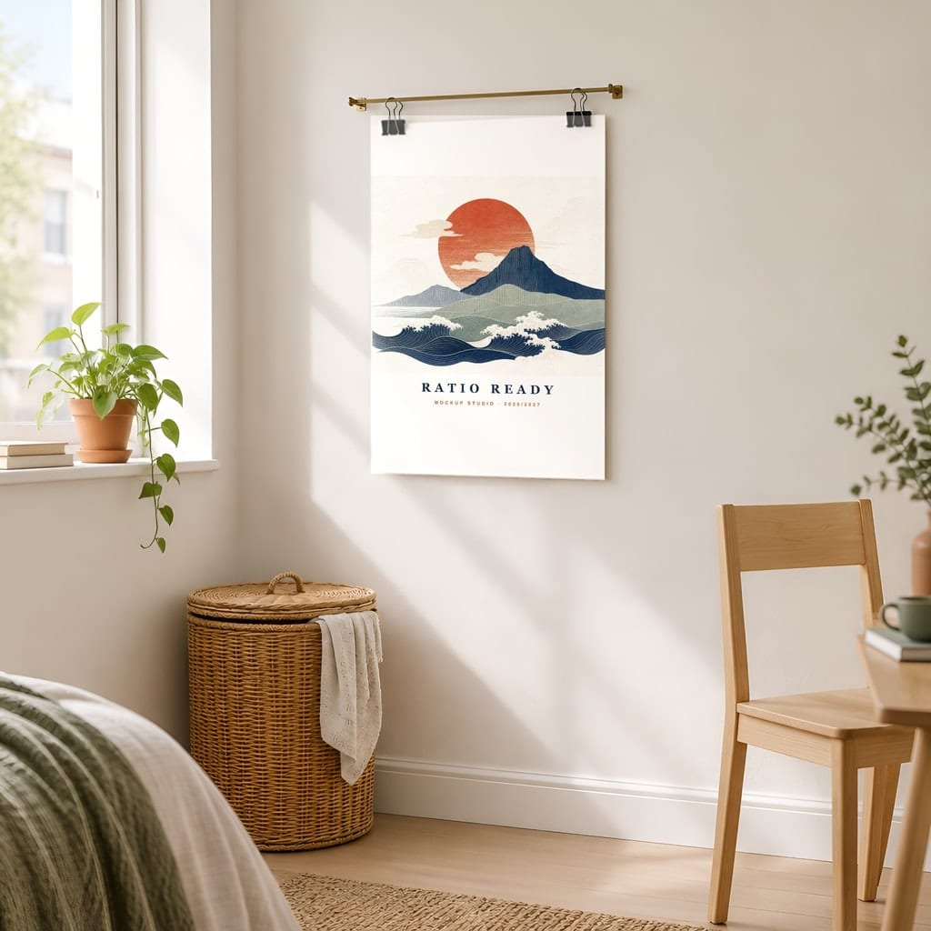 Poster Mockup No Frame — Dorm Room and Rental Taped Wall PSD Templates (20 Scenes): mockup scene 20 of 20