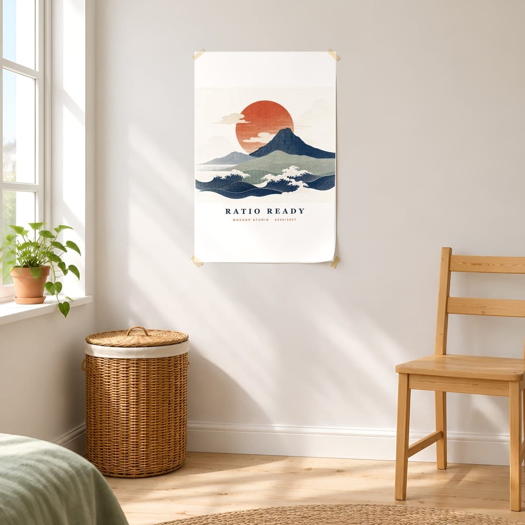 Poster Mockup No Frame — Dorm Room and Rental Taped Wall PSD Templates (20 Scenes): mockup scene 5 of 20