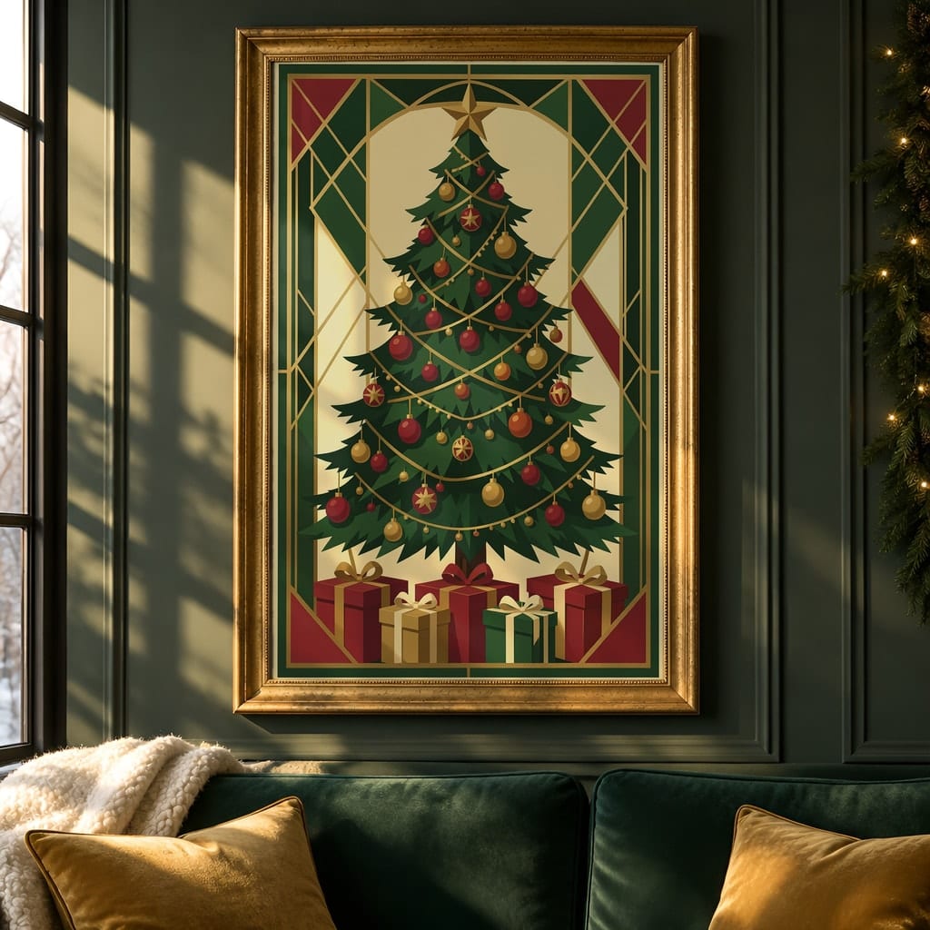 Christmas Frame Mockup Bundle — 20 Vertical Emerald and Gold Wall Art PSD Mockups — first mockup scene from the pack