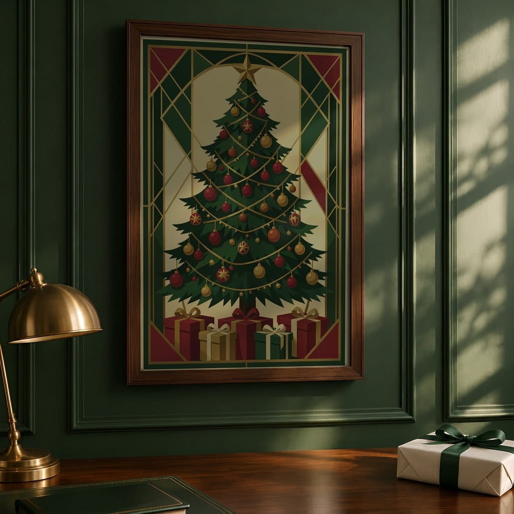 Christmas Frame Mockup Bundle — 20 Vertical Emerald and Gold Wall Art PSD Mockups: mockup scene 10 of 20