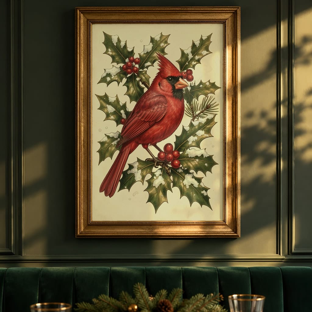 Christmas Frame Mockup Bundle — 20 Vertical Emerald and Gold Wall Art PSD Mockups: mockup scene 11 of 20