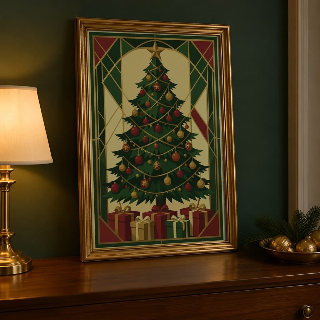 Christmas Frame Mockup Bundle — 20 Vertical Emerald and Gold Wall Art PSD Mockups: mockup scene 13 of 20