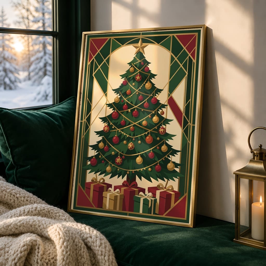 Christmas Frame Mockup Bundle — 20 Vertical Emerald and Gold Wall Art PSD Mockups: mockup scene 14 of 20