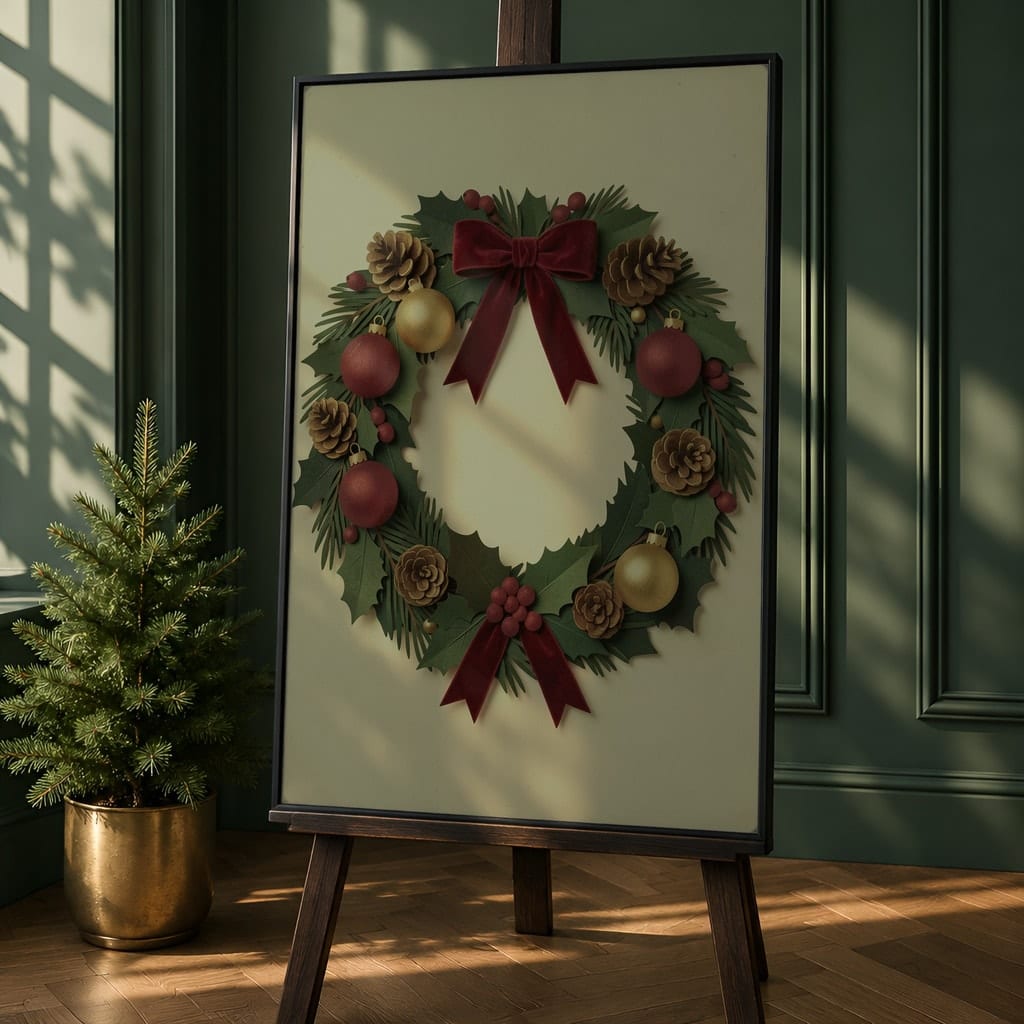 Christmas Frame Mockup Bundle — 20 Vertical Emerald and Gold Wall Art PSD Mockups: mockup scene 16 of 20