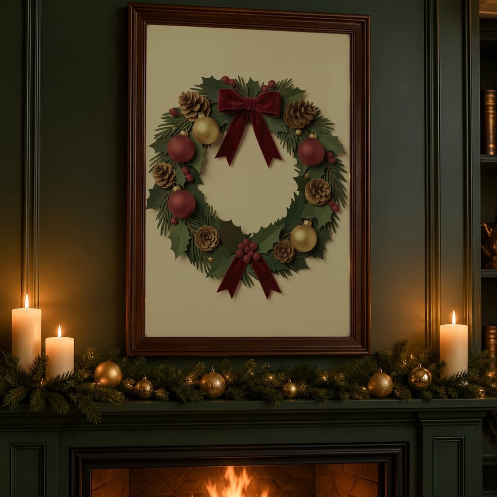 Christmas Frame Mockup Bundle — 20 Vertical Emerald and Gold Wall Art PSD Mockups: mockup scene 19 of 20