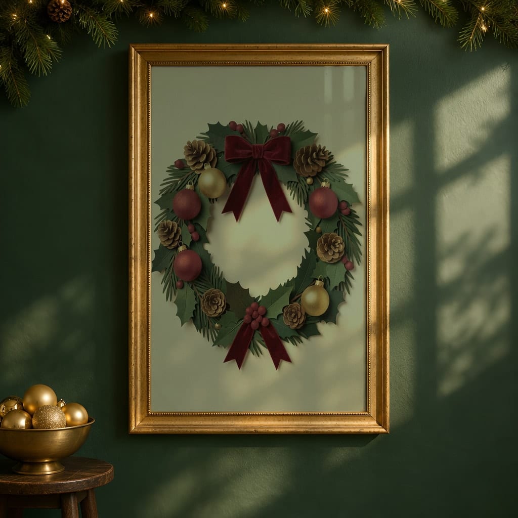Christmas Frame Mockup Bundle — 20 Vertical Emerald and Gold Wall Art PSD Mockups: mockup scene 20 of 20