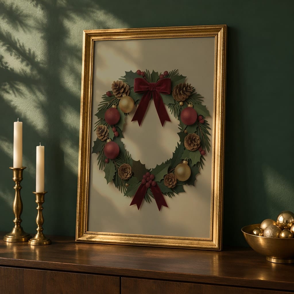 Christmas Frame Mockup Bundle — 20 Vertical Emerald and Gold Wall Art PSD Mockups: mockup scene 3 of 20