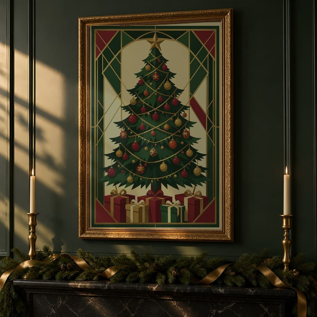 Christmas Frame Mockup Bundle — 20 Vertical Emerald and Gold Wall Art PSD Mockups: mockup scene 4 of 20
