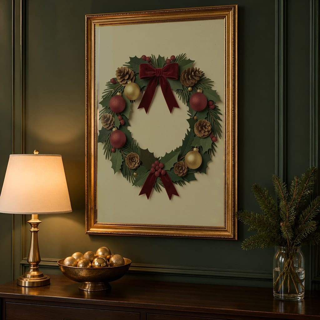 Christmas Frame Mockup Bundle — 20 Vertical Emerald and Gold Wall Art PSD Mockups: mockup scene 7 of 20