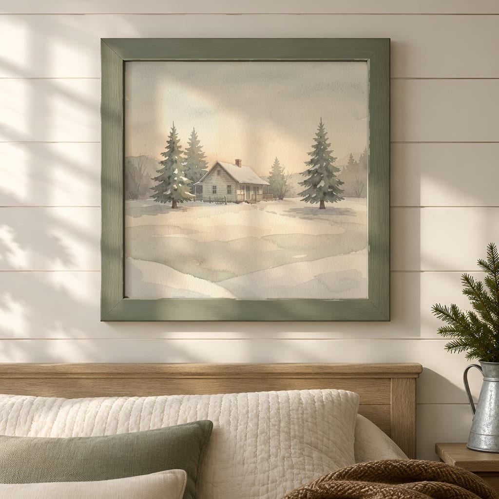 Square Frame Mockup Bundle — 20 Farmhouse Christmas 1:1 Wall Art PSD Mockups: mockup scene 12 of 20