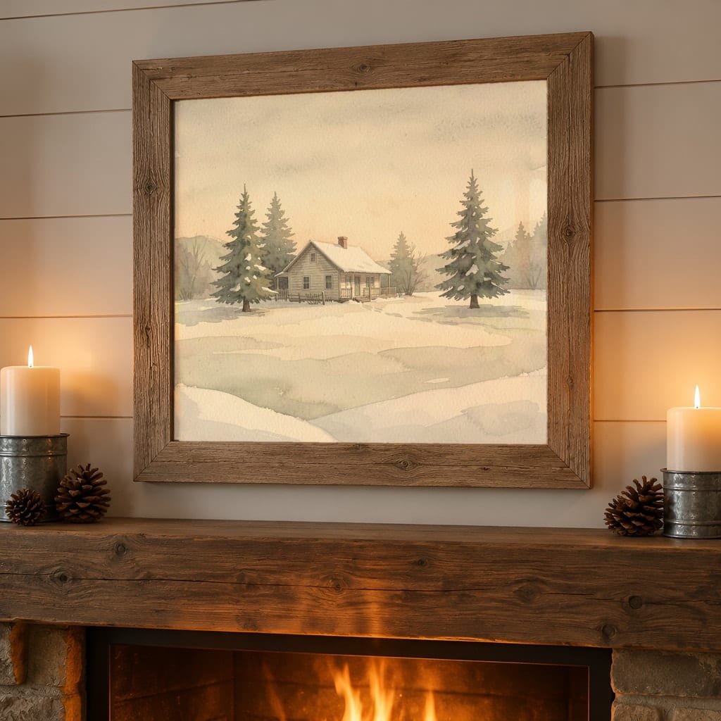 Square Frame Mockup Bundle — 20 Farmhouse Christmas 1:1 Wall Art PSD Mockups: mockup scene 16 of 20