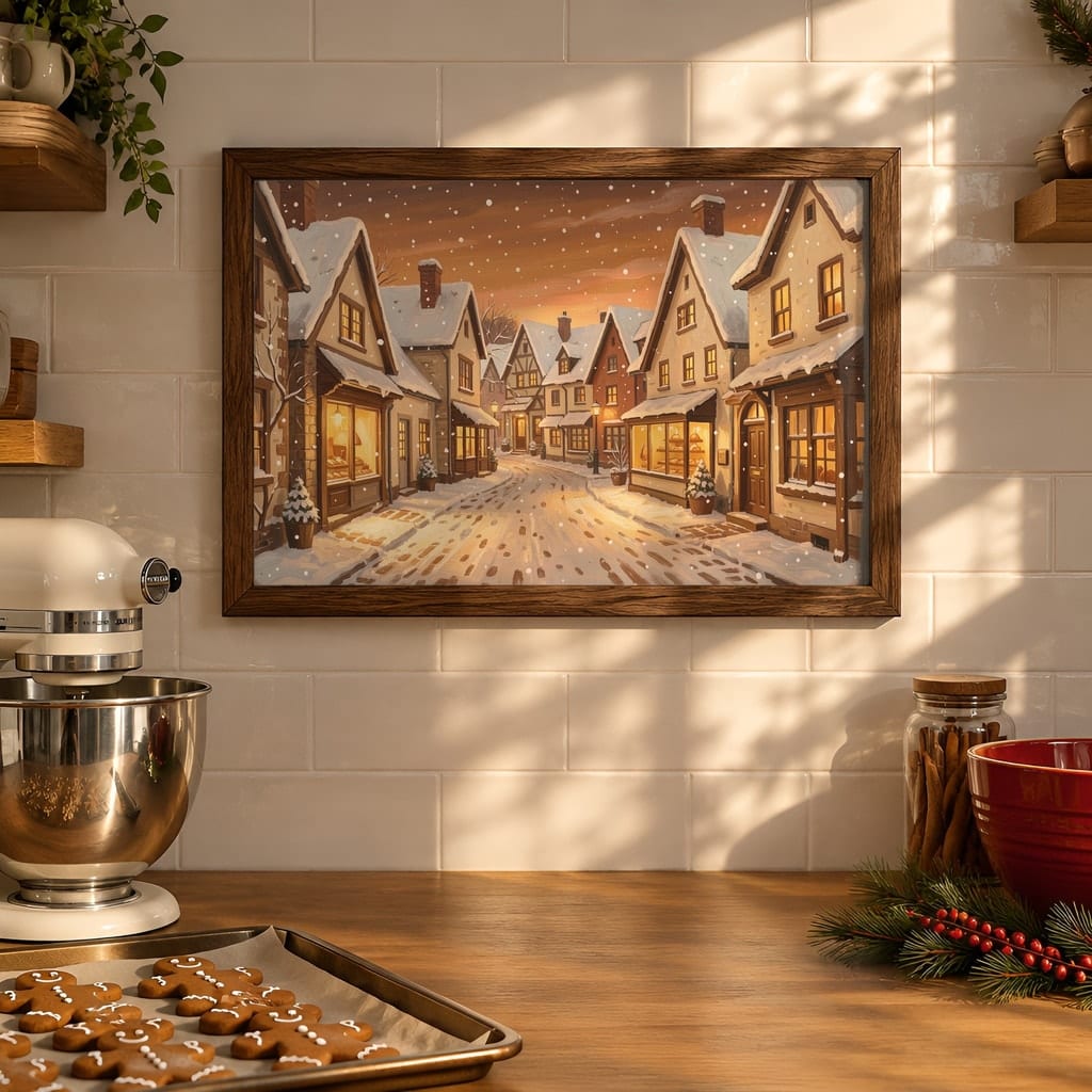 Christmas Kitchen Frame Mockup Bundle — 40 Horizontal Gingerbread Wall Art PSD Mockups — first mockup scene from the pack