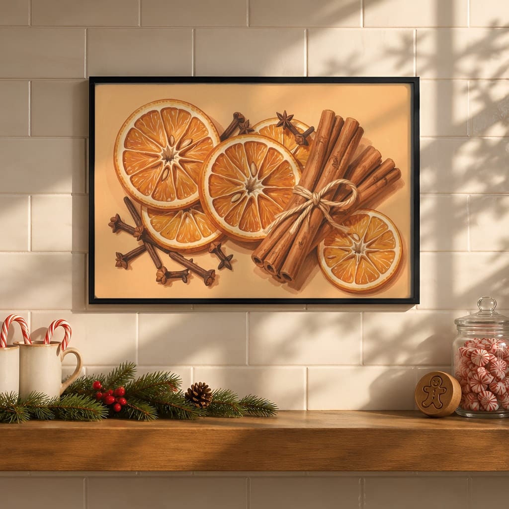 Christmas Kitchen Frame Mockup Bundle — 40 Horizontal Gingerbread Wall Art PSD Mockups: mockup scene 11 of 40