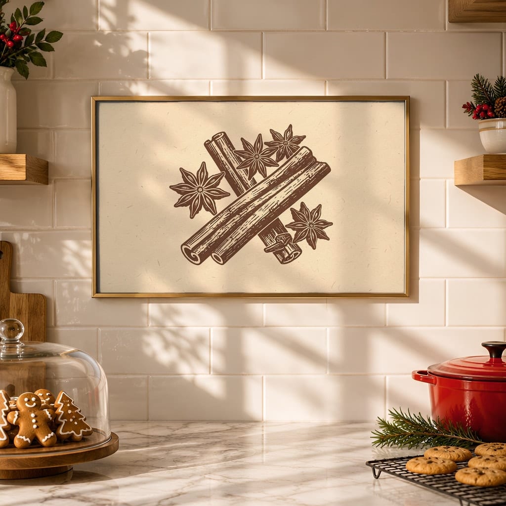 Christmas Kitchen Frame Mockup Bundle — 40 Horizontal Gingerbread Wall Art PSD Mockups: mockup scene 12 of 40