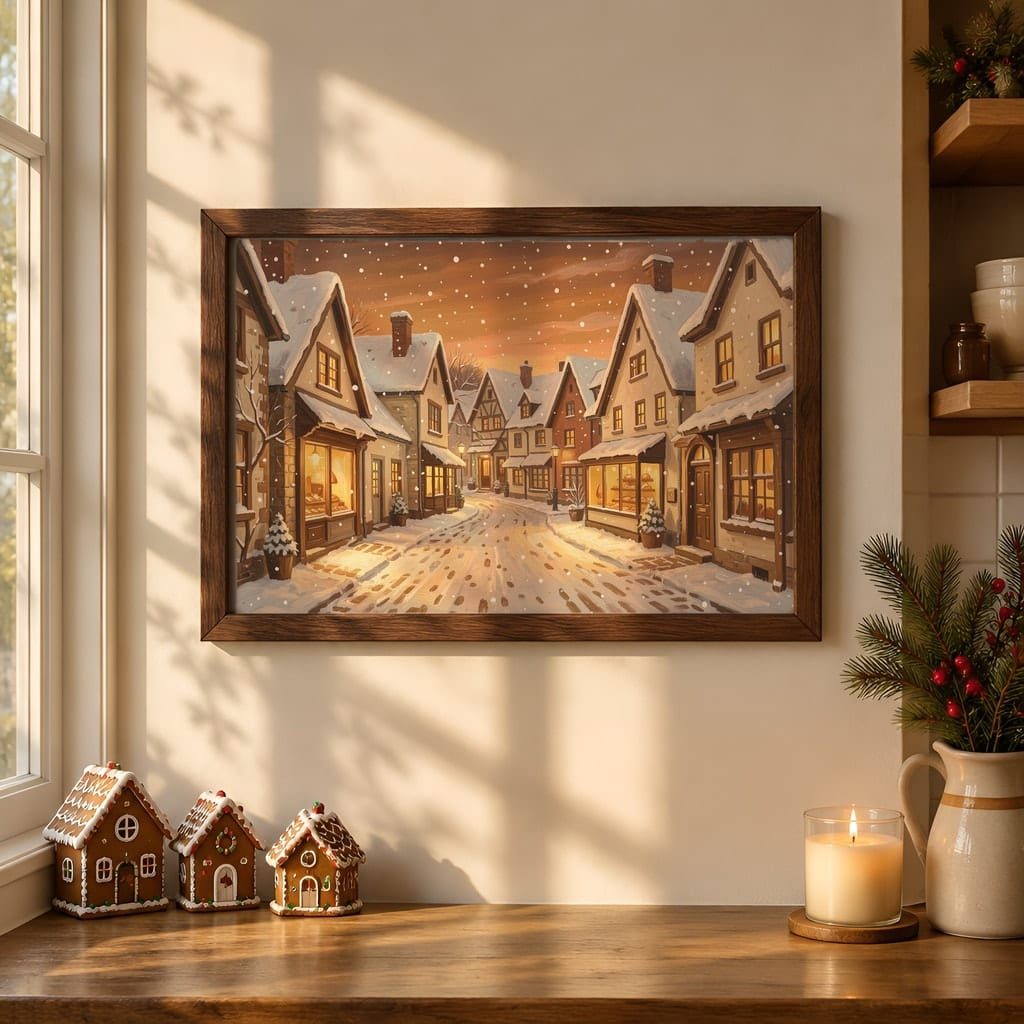 Christmas Kitchen Frame Mockup Bundle — 40 Horizontal Gingerbread Wall Art PSD Mockups: mockup scene 14 of 40