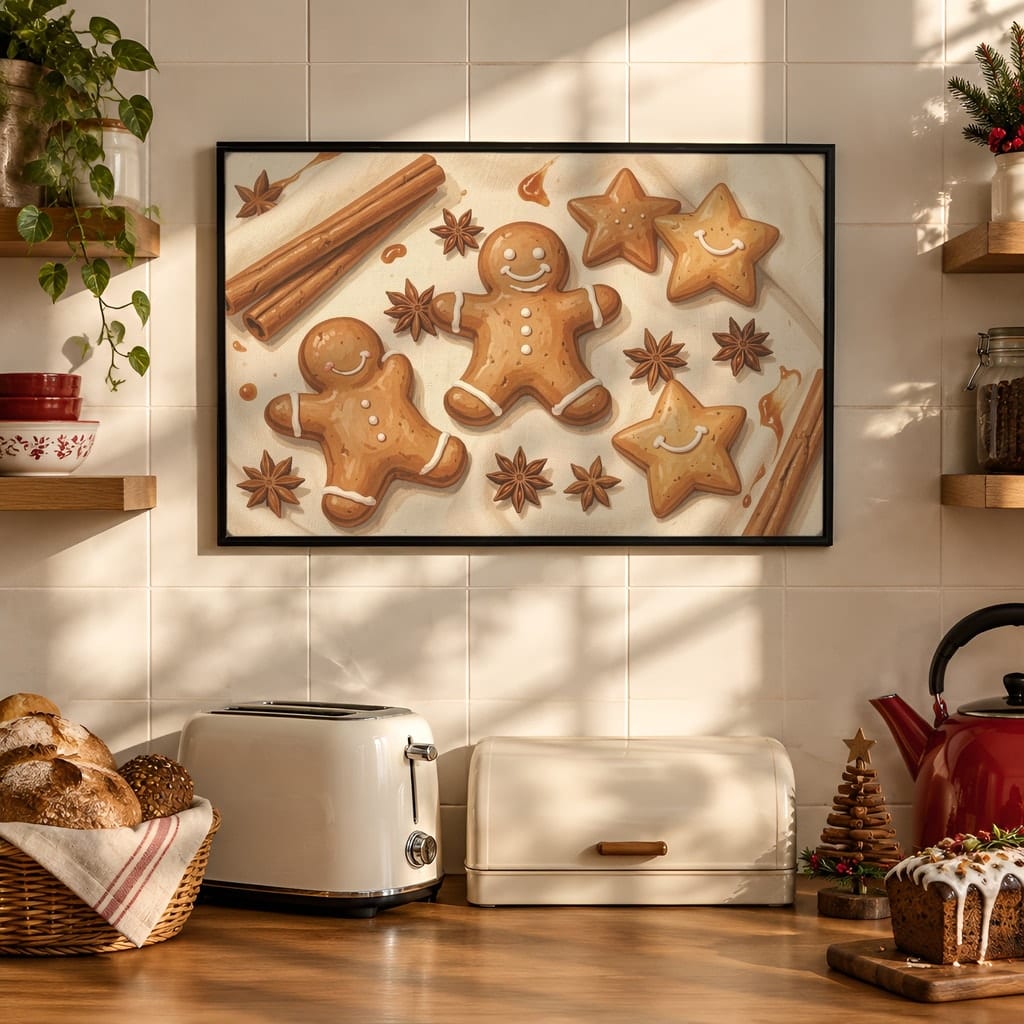 Christmas Kitchen Frame Mockup Bundle — 40 Horizontal Gingerbread Wall Art PSD Mockups: mockup scene 15 of 40