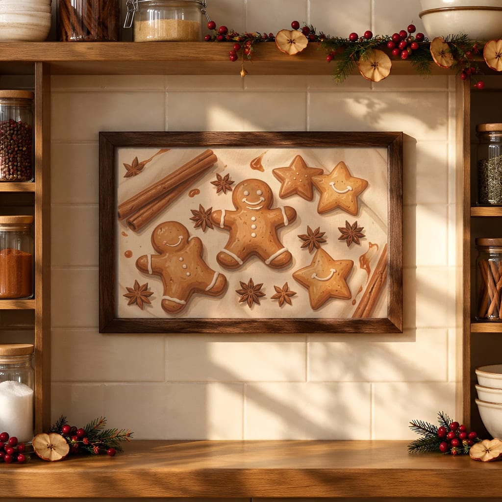 Christmas Kitchen Frame Mockup Bundle — 40 Horizontal Gingerbread Wall Art PSD Mockups: mockup scene 17 of 40