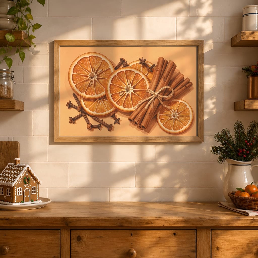 Christmas Kitchen Frame Mockup Bundle — 40 Horizontal Gingerbread Wall Art PSD Mockups: mockup scene 18 of 40