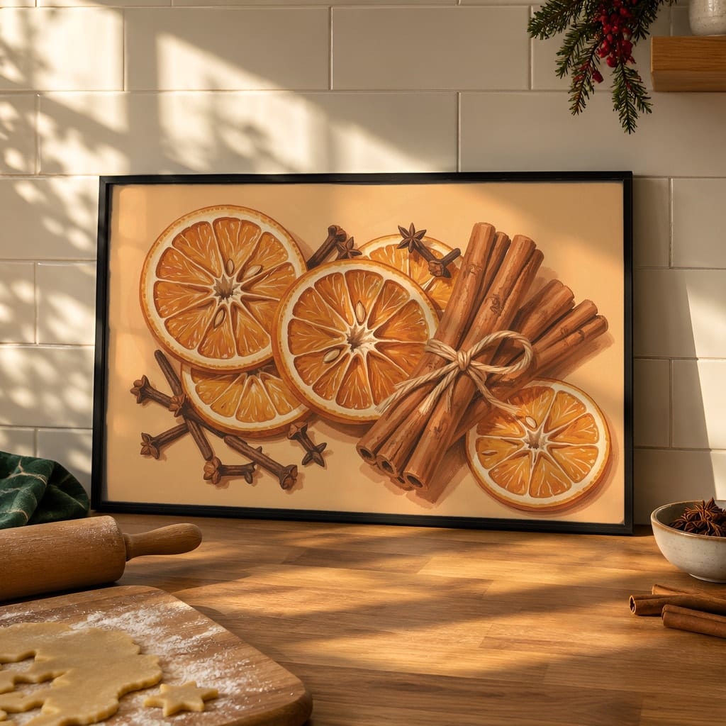 Christmas Kitchen Frame Mockup Bundle — 40 Horizontal Gingerbread Wall Art PSD Mockups: mockup scene 19 of 40
