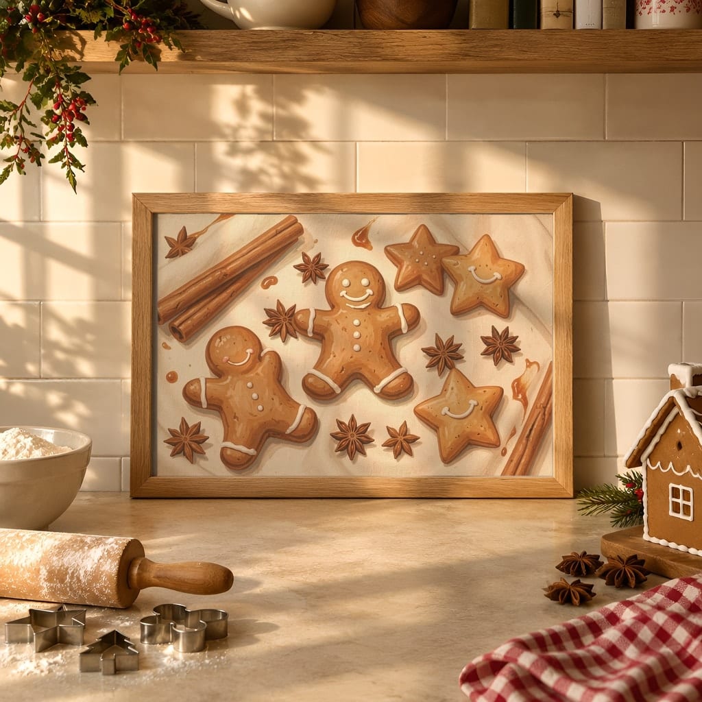 Christmas Kitchen Frame Mockup Bundle — 40 Horizontal Gingerbread Wall Art PSD Mockups: mockup scene 2 of 40