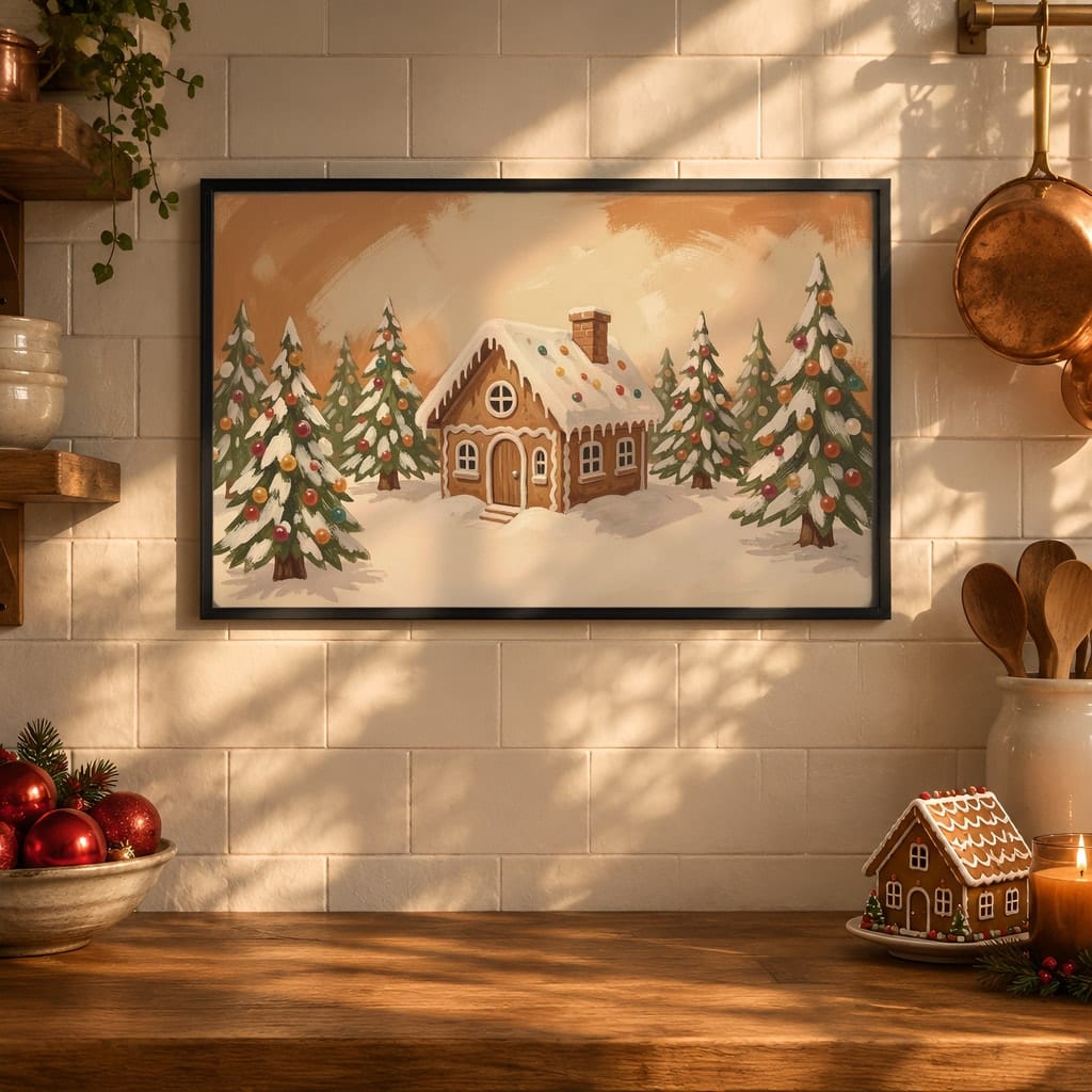 Christmas Kitchen Frame Mockup Bundle — 40 Horizontal Gingerbread Wall Art PSD Mockups: mockup scene 23 of 40