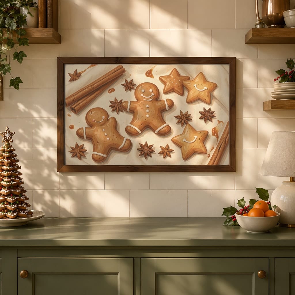 Christmas Kitchen Frame Mockup Bundle — 40 Horizontal Gingerbread Wall Art PSD Mockups: mockup scene 25 of 40