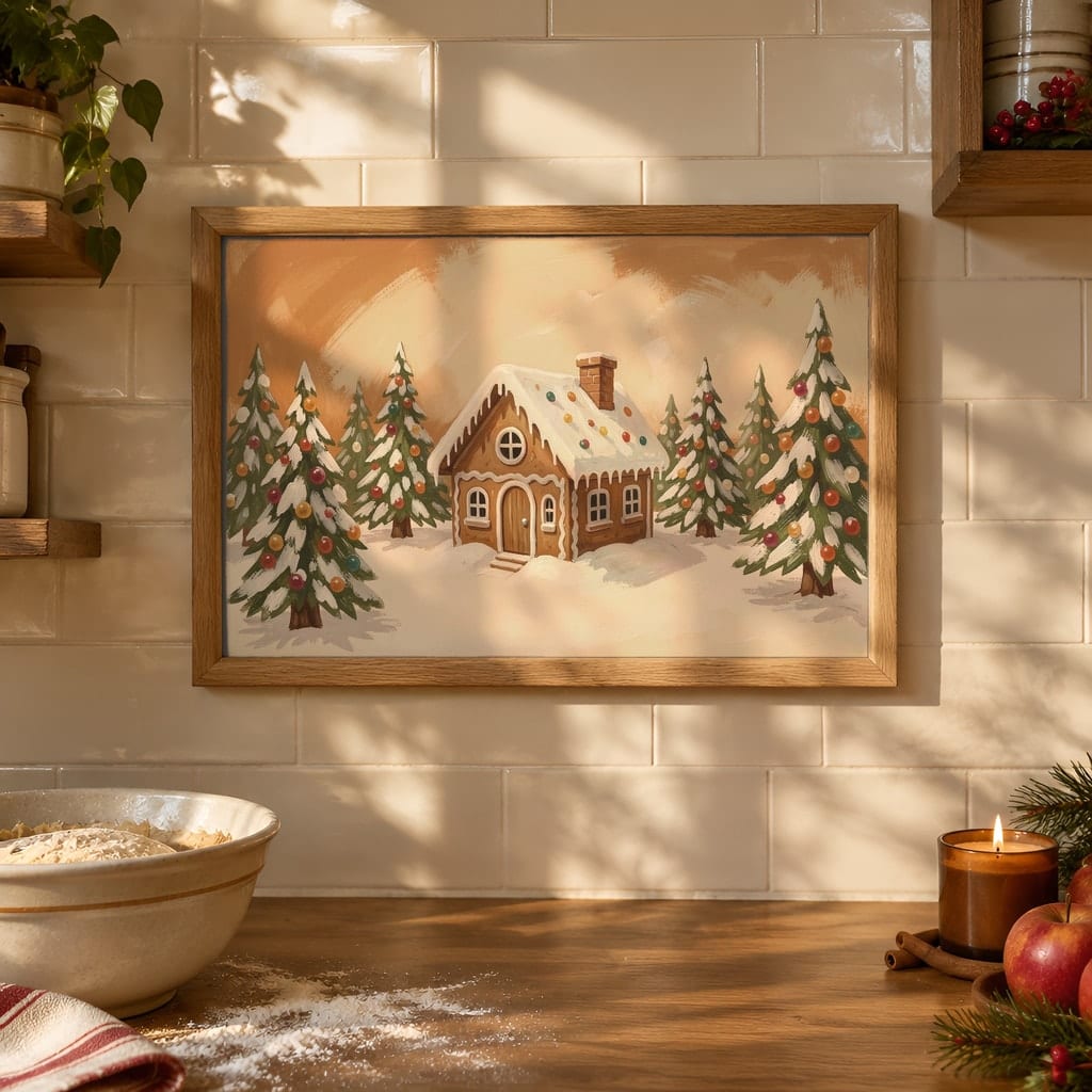 Christmas Kitchen Frame Mockup Bundle — 40 Horizontal Gingerbread Wall Art PSD Mockups: mockup scene 26 of 40
