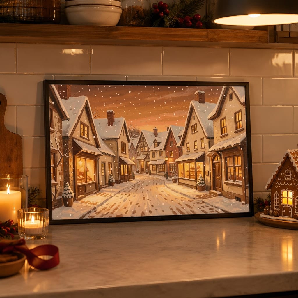 Christmas Kitchen Frame Mockup Bundle — 40 Horizontal Gingerbread Wall Art PSD Mockups: mockup scene 28 of 40