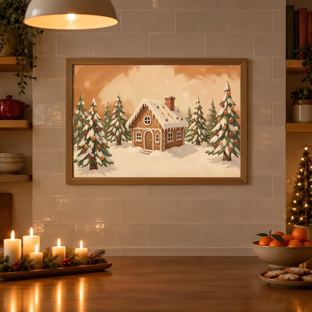 Christmas Kitchen Frame Mockup Bundle — 40 Horizontal Gingerbread Wall Art PSD Mockups: mockup scene 30 of 40