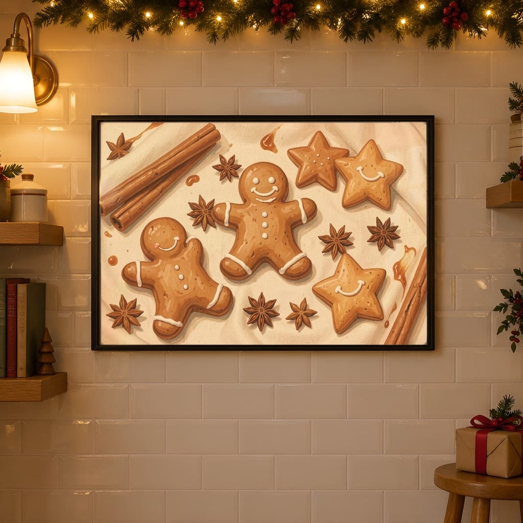 Christmas Kitchen Frame Mockup Bundle — 40 Horizontal Gingerbread Wall Art PSD Mockups: mockup scene 32 of 40