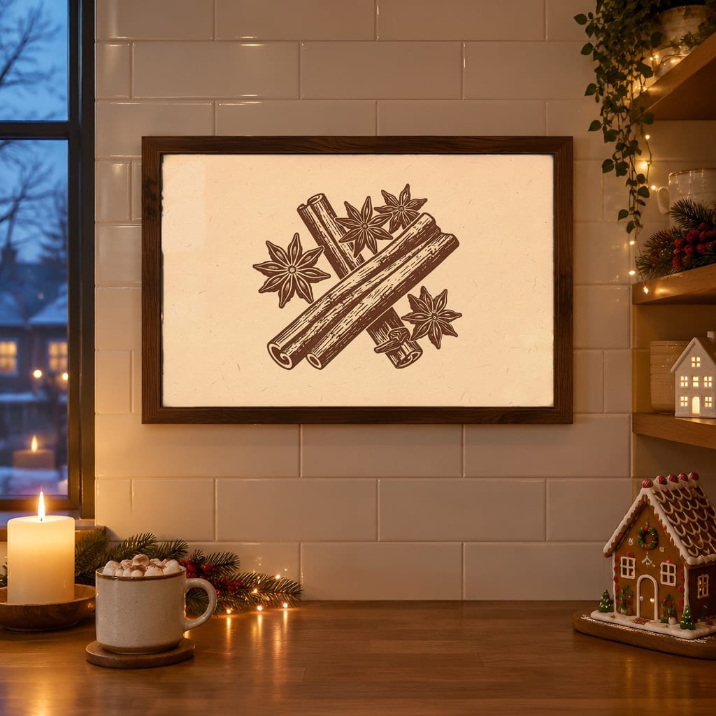 Christmas Kitchen Frame Mockup Bundle — 40 Horizontal Gingerbread Wall Art PSD Mockups: mockup scene 35 of 40