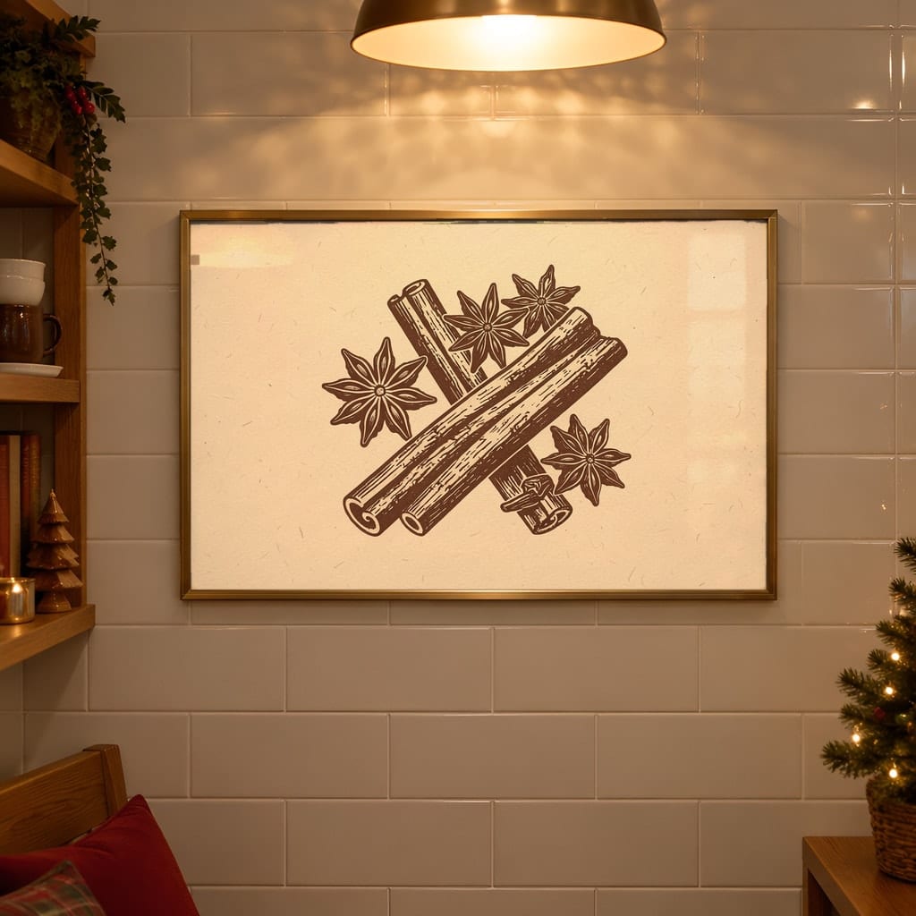 Christmas Kitchen Frame Mockup Bundle — 40 Horizontal Gingerbread Wall Art PSD Mockups: mockup scene 37 of 40