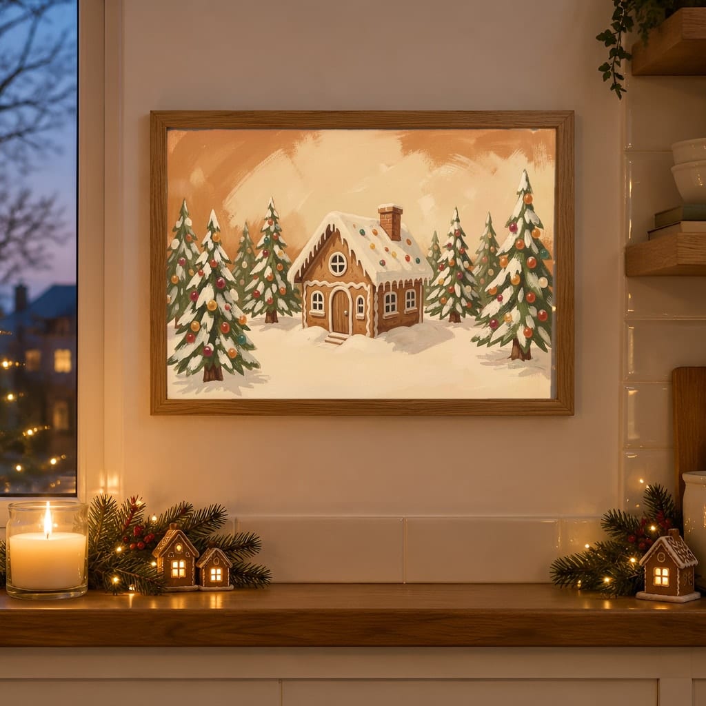 Christmas Kitchen Frame Mockup Bundle — 40 Horizontal Gingerbread Wall Art PSD Mockups: mockup scene 38 of 40