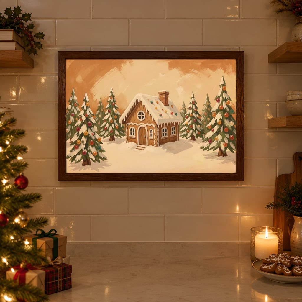 Christmas Kitchen Frame Mockup Bundle — 40 Horizontal Gingerbread Wall Art PSD Mockups: mockup scene 39 of 40