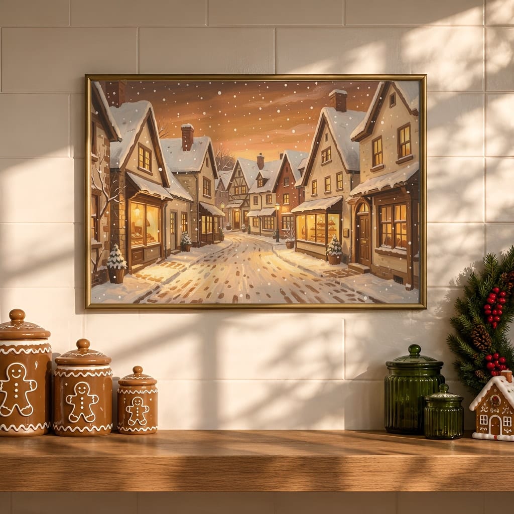 Christmas Kitchen Frame Mockup Bundle — 40 Horizontal Gingerbread Wall Art PSD Mockups: mockup scene 4 of 40