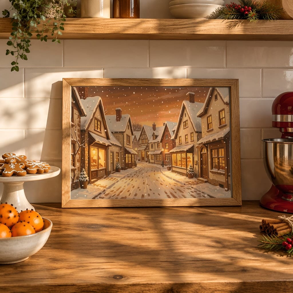 Christmas Kitchen Frame Mockup Bundle — 40 Horizontal Gingerbread Wall Art PSD Mockups: mockup scene 6 of 40