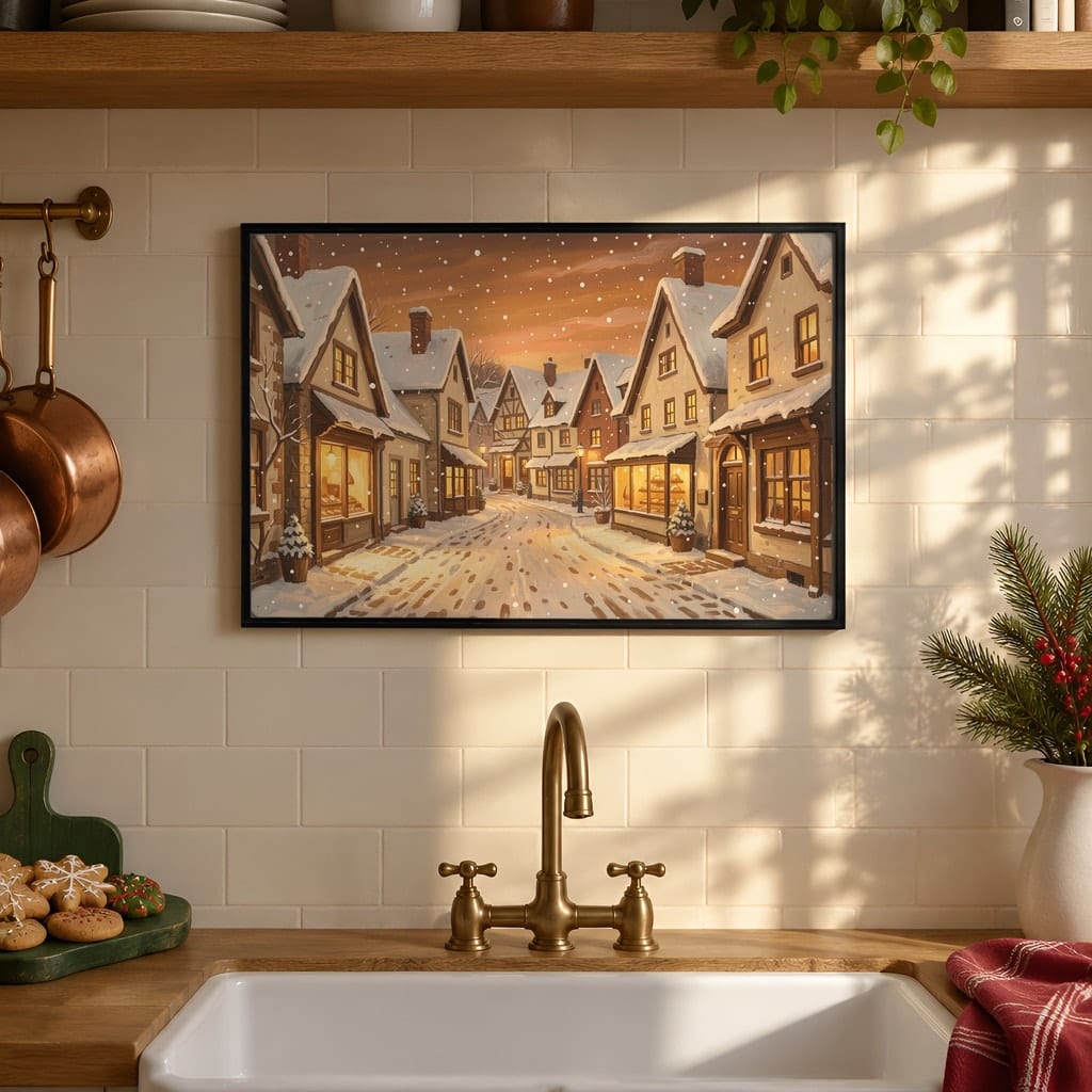Christmas Kitchen Frame Mockup Bundle — 40 Horizontal Gingerbread Wall Art PSD Mockups: mockup scene 7 of 40