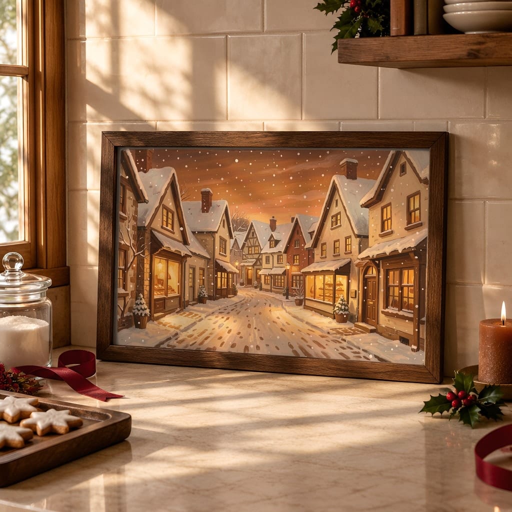 Christmas Kitchen Frame Mockup Bundle — 40 Horizontal Gingerbread Wall Art PSD Mockups: mockup scene 9 of 40